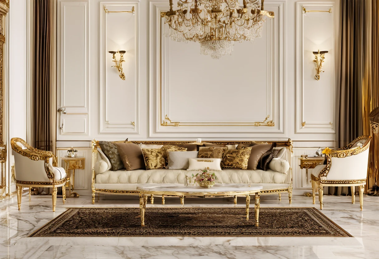 Flawless classic living room visualization with perfect symmetry, obedient light and untouched silk upholstery